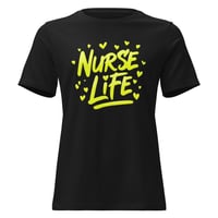 Image 4 of Nurse Life Shirt – Yellow Graffiti Nurse T-Shirt Bold Paint Stroke Women’s Graphic Tee