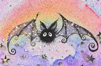 Image 2 of ‘Soot Bat & the Rainbow’ Original Painting ~ Framed