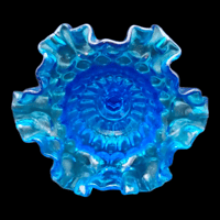 Image 3 of Fenton Cobalt Blue Thumbprint Ruffled Edge Compote