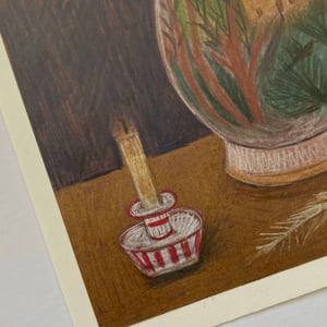 Image of Still life on dark brown paper - original drawing 