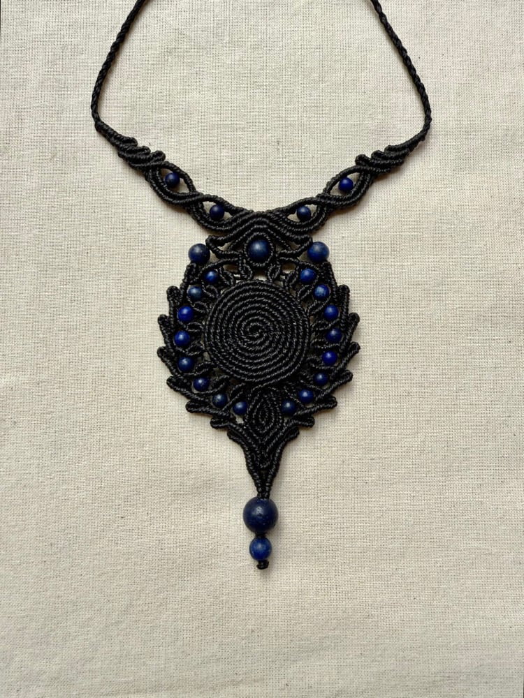 Image of Macrame necklace with lapis lazuli beads