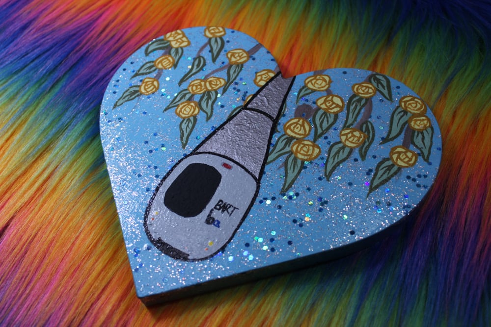 Image of BART Blue & Yellow Rose Large Wood Heart 