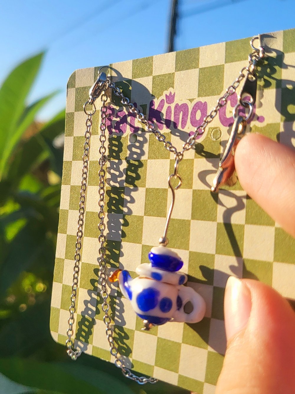 Image of Delft Blue Teapot fidget necklace