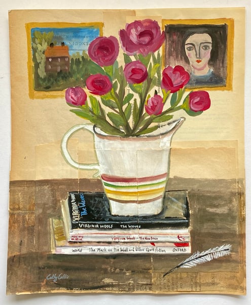 Image of Virginia Woolf books and roses