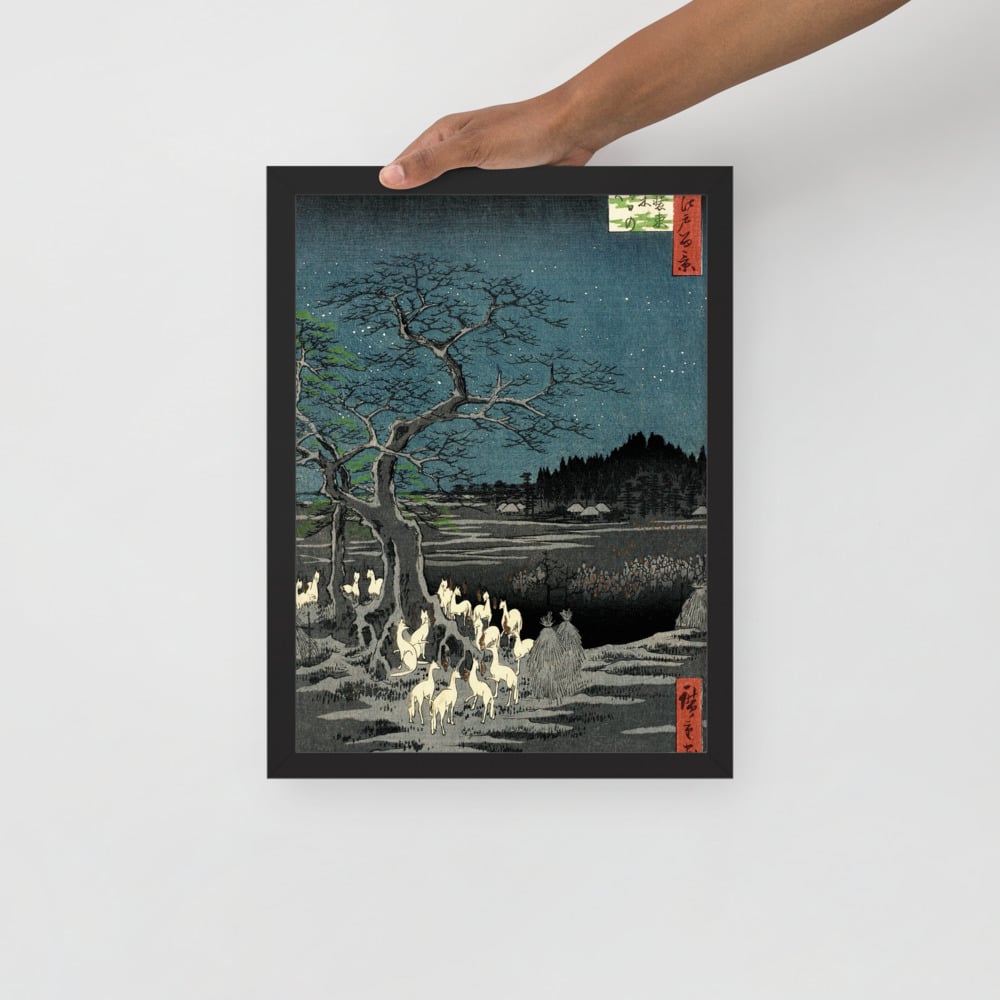 Hiroshige - Fox Fire on New Year's Eve - Framed matte paper poster