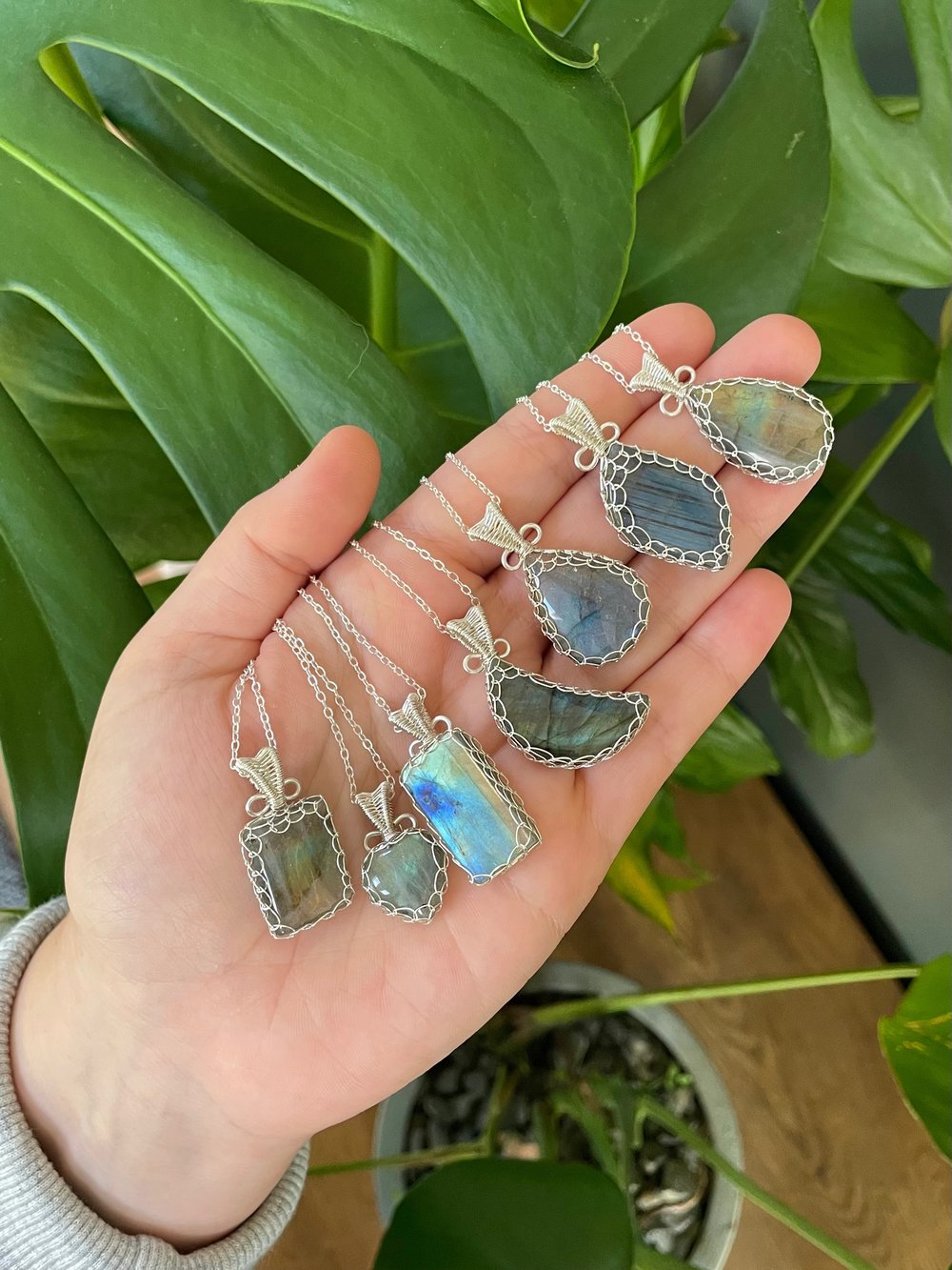 rainbow flash labradorite crystal necklaces!