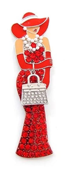 Image of RED AND CLEAR RHINESTONE FORMAL DRESS LADY BROOCH