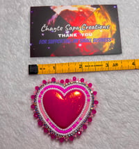 Image 5 of Hand Painted/Polished Hot Pink Heart Beaded Earrings 