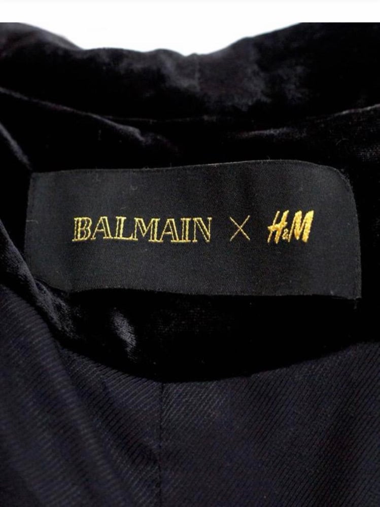 Image of BALMAIN x HM BLACK VELVET EMBELLISHED BLAZER DRESS (US 10/EU 40)