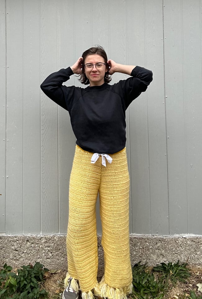 Yellow Crochet Blanket Pants, 32”-38” waistband