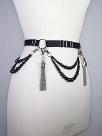 Image 3 of Belt with Onyx beads and chain tassels 