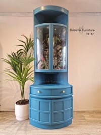 Image 1 of Mid Century Modern Luxury Corner Drinks Cabinet by Nathan - Teal Vintage Cocktail Display Unit, with