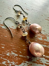 Image 7 of pinkish baroque pearl and opal earrings