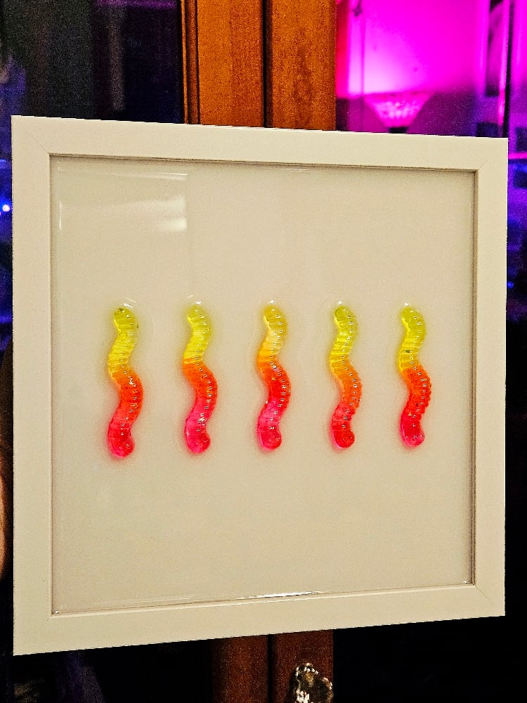 Image of Neon Sunset Gummy Worm Wall Art 8x8