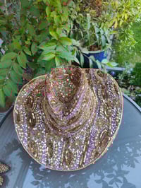 Image 5 of Dolly cowboy hat - recycled sari fabric light purple and rainbow tassle