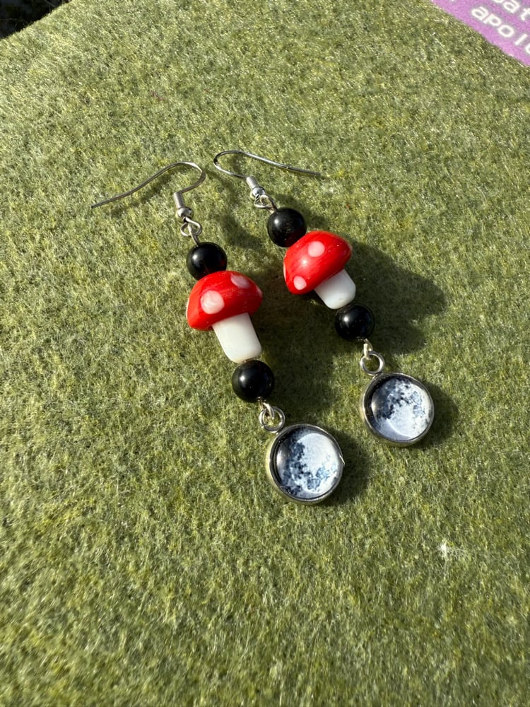 Image of 🍄✨🌝Mushroom moon earrings🌘✨🍄