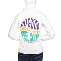 Image 1 of Adult 70s Inspired Do Good Be Good Feel Good White Hoodie