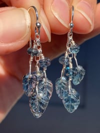 Image 2 of Moss Kyanite Gemstone Earrings, Moss Kyanite Carved Crystal Leaf Earrings, Kyanite Dangle Earrings