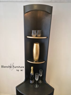 Image of Tall, Mid Century Corner Cabinet in Black and Gold - By Nathan