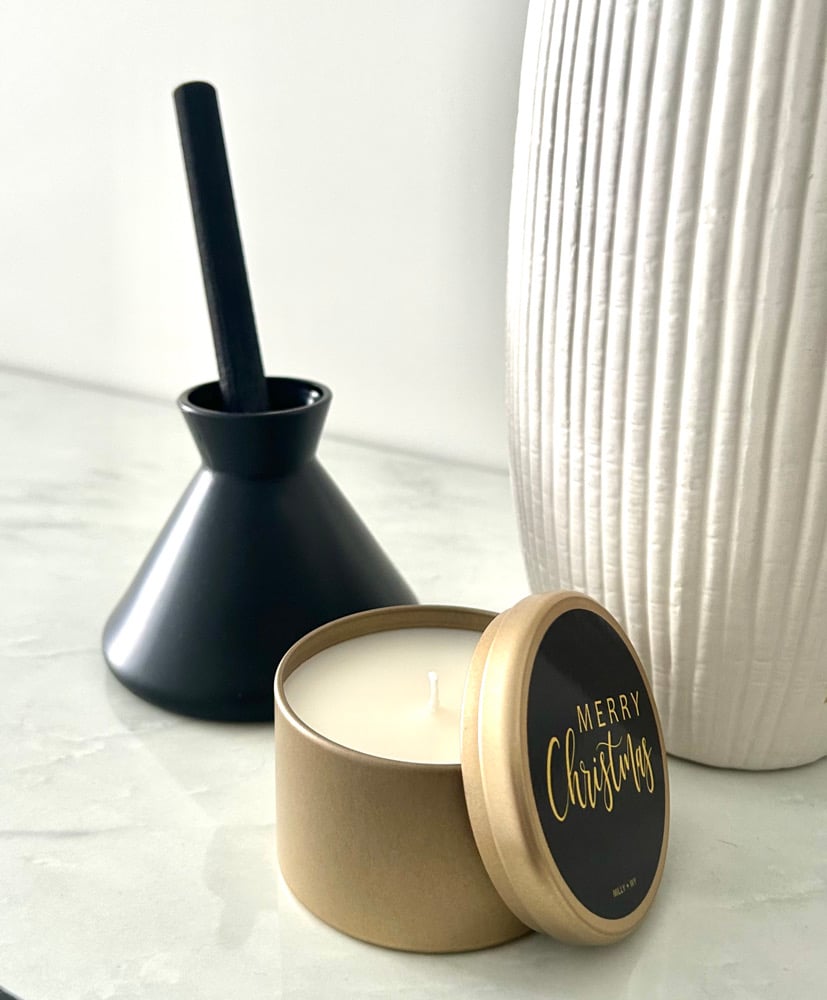Image of Luxe Matte Gold - Merry Christmas Large Tin Soy Candle