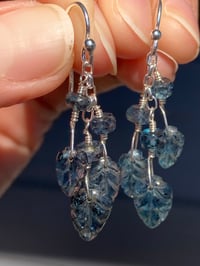 Image 4 of Moss Kyanite Gemstone Earrings, Moss Kyanite Carved Crystal Leaf Earrings, Kyanite Dangle Earrings