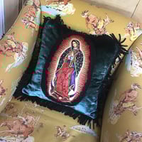 Image 7 of Virgin of Guadalupe cushion in real velvet with black fringe