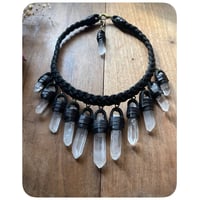 Image 2 of The Empress Necklace - Clear Quartz Crystals and Black Kodiak Leather Trois