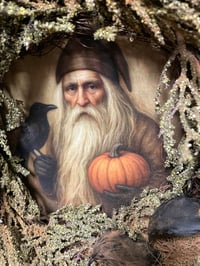 Image 3 of #9.. Olde Pumpkin Harvest Santa  Print ~ Framed in Wreath ~