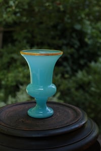 Image 1 of Kleine Vase, Glas, Türkisblau mit Goldrand