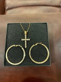 Image 2 of Diamond hearted cross and Hoops