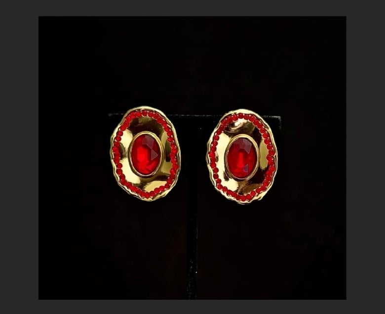 Image of Gold & Red Gem Clip-On Earrings 