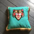 Turquoise Tiger With Gold Fringe Cushion Image 3