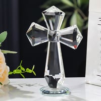 Image 4 of Funny AB Color Crystal Cross Ornament Standing Exquisite Christian Cross Crafts Handmade Crosses Fig