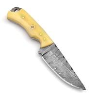 Image 2 of 8" Handmade Damascus Steel Skinner Knife with Bone Handle & Cowhide Leather Sheath