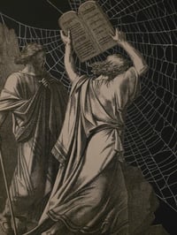 Image 2 of “Moses destroys the tables ” 1800s Bible page with preserved web