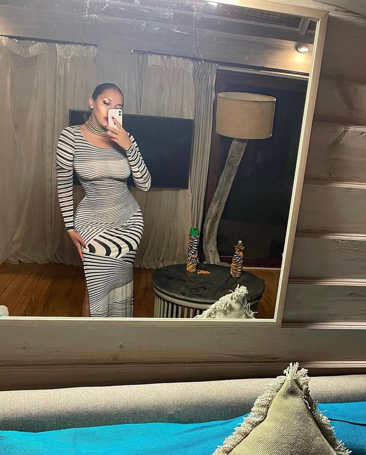 Image of RIVER ISLAND STRIPED MAXI DRESS WITH SLIT (UK 6)