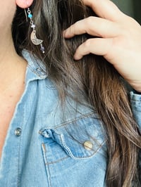 Image 2 of sterling silver crescent moon earrings with opals and turquoise