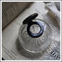 Image 1 of Antique decorative 20th century glass + metal lidded ink well