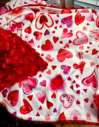Image 3 of Red Watercolor Hearts Minky Car Seat Blanket