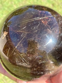 Image 15 of Large Smoky Quartz With Golden Rutile Sphere #1770