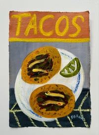 Tacos with lime on lilac