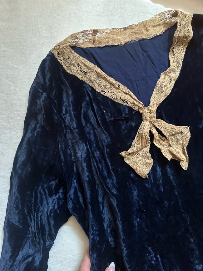 1930s silk velvet and lace mini dress