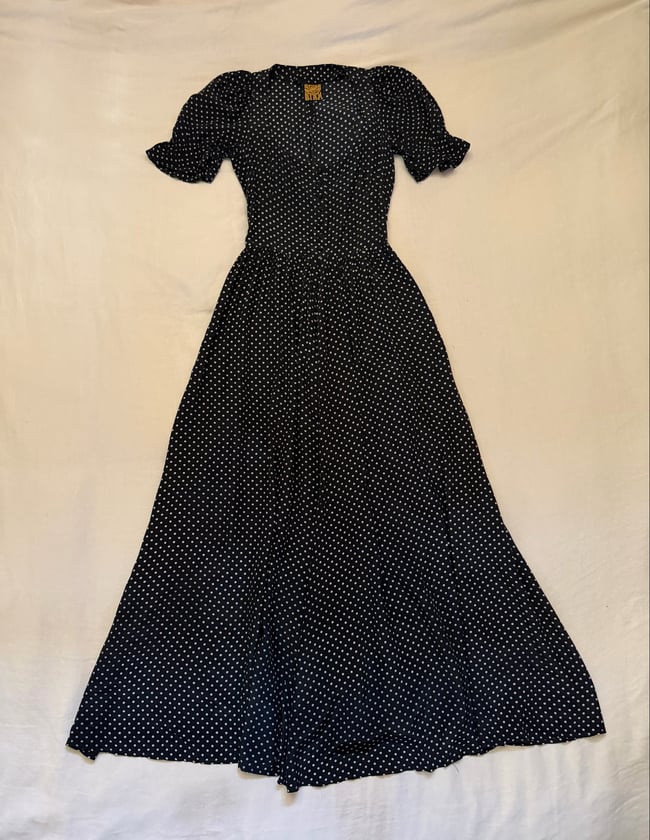 1960s BIBA London navy blue milkmaid maxi dress bohemian 