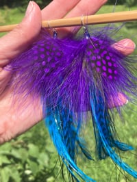 Image 5 of Feather Earrings, Festival Earrings, Colorful Dangle Earrings, Feather Earrings Purple Blue Black