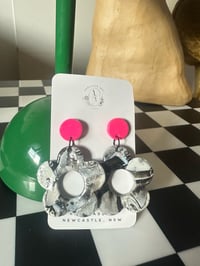 Image 1 of BLACK MARBLE FLOWERS & PINK STUDS | POLYMER CLAY EARRINGS
