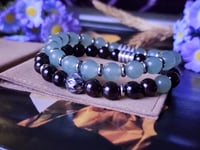 Image 4 of Dark Red Garnet & Green Aventurine 2pc Stacked Bracelet Set