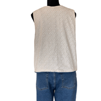 Image 3 of Reversible Upcycled Denim and Cream Textured Women’s Vest with Crochet  Appliqué - Size L 