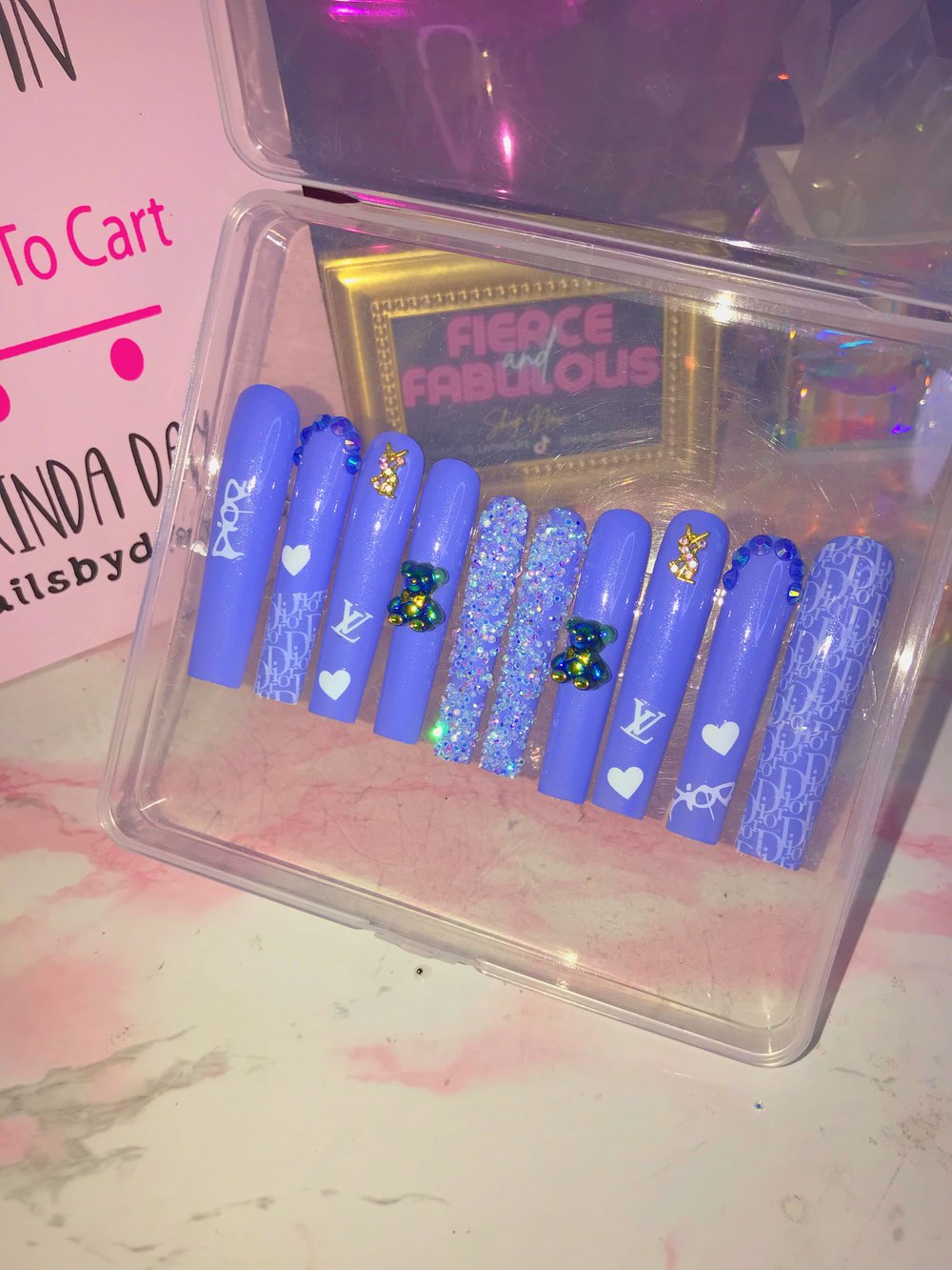 Image of Fairytale Blue Designer Kawaii 3XL Press On Nail Set