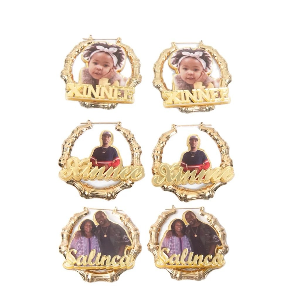 Image of Custom photo with custom name earrings