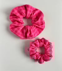 Image 1 of Hot Pink Plaid Handmade Scrunchie | Mini & XL